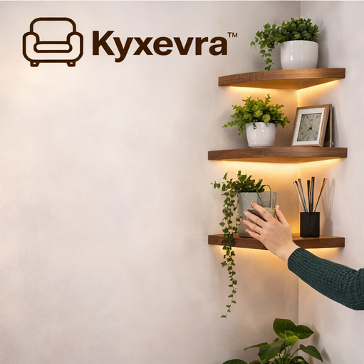 Kyxevra™ Wall-Mounted Floating Corner Shelf – Space-Saving Display
