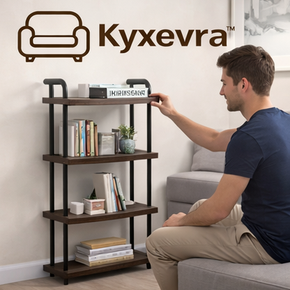 Kyxevra™ Industrial Pipe Bookshelf – Compact 4-Tier Storage Rack